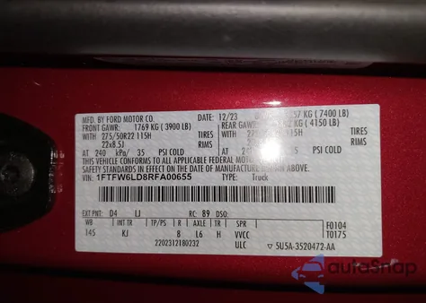 2024 Ford F-150 King Ranch z USA, uszkodzony, nr VIN 1FTFW6LD8RFA00655